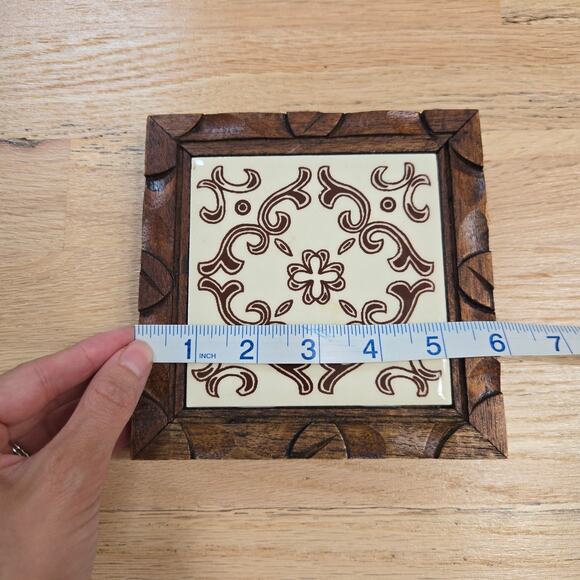 Vintage Handmade Folk Art Tile Wood  Decorative Trivet Orion Mexico Neutral - Picture 5 of 8